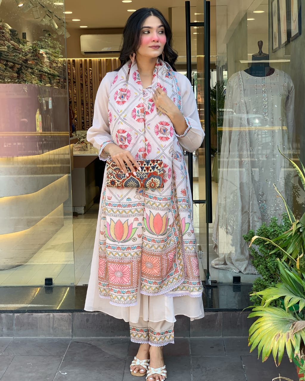 Premium Mul Chanderi 3 Pcs Gown Set (PFAB1484)