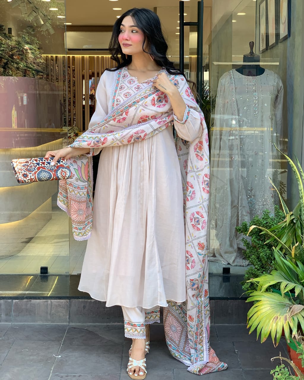 Premium Mul Chanderi 3 Pcs Gown Set (PFAB1484)