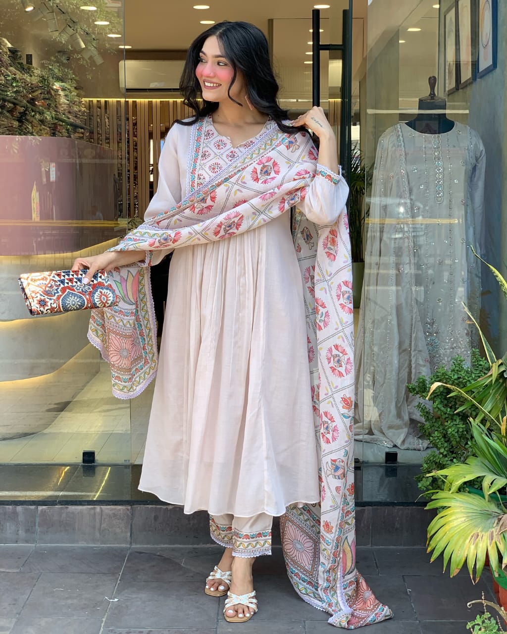 Premium Mul Chanderi 3 Pcs Gown Set (PFAB1484)