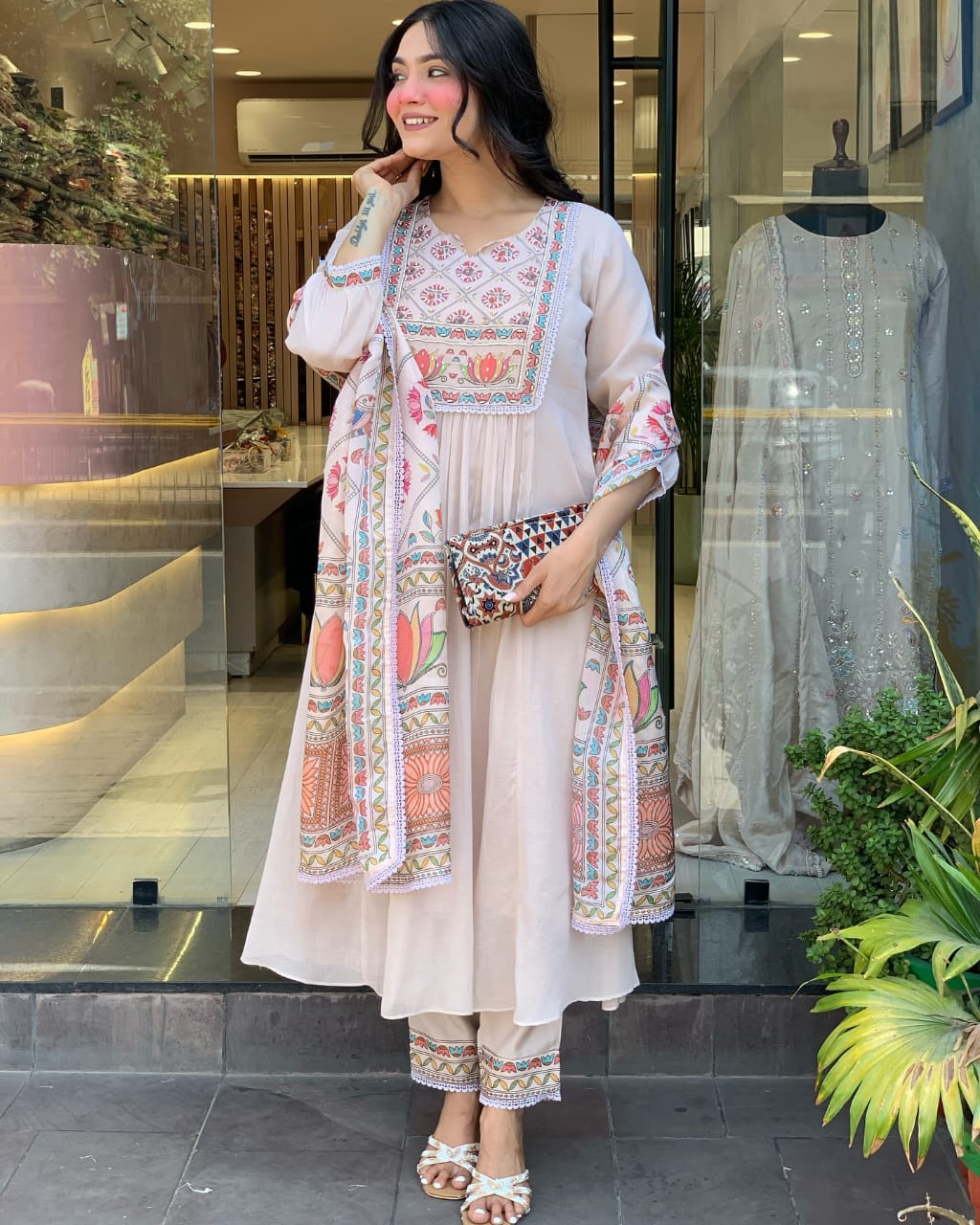 Premium Mul Chanderi 3 Pcs Gown Set (PFAB1484)