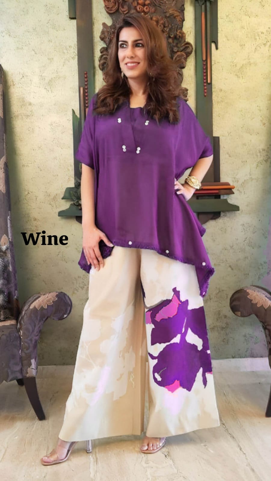 Launching Beautiful Heavy quality Chinon Fabric designer wear Baggy Style Khaftan with Crape Lining Full flowing pattern with Buttons full  lace work on the side Edges (PFAB1177)