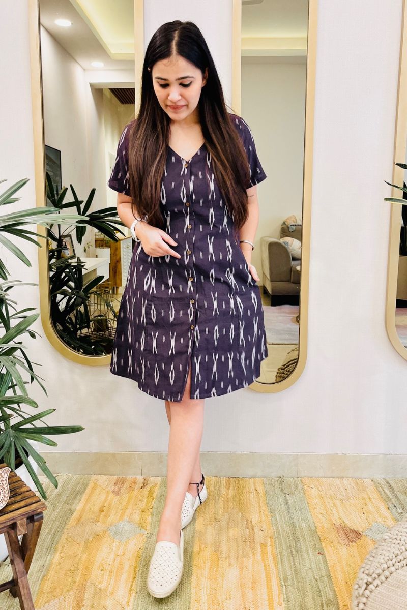 AUBERGINE IKAT SHIRT DRESS - salesmania