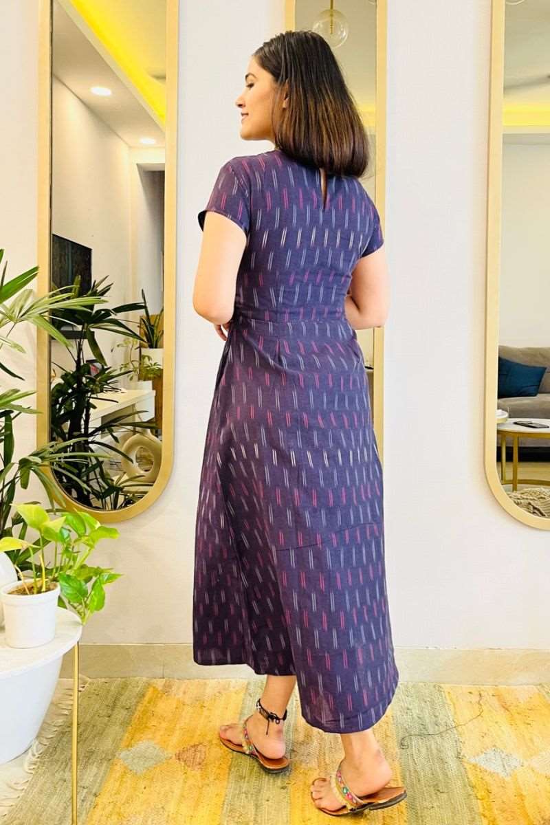 AUBERGINE IKAT SLIT DRESS - salesmania