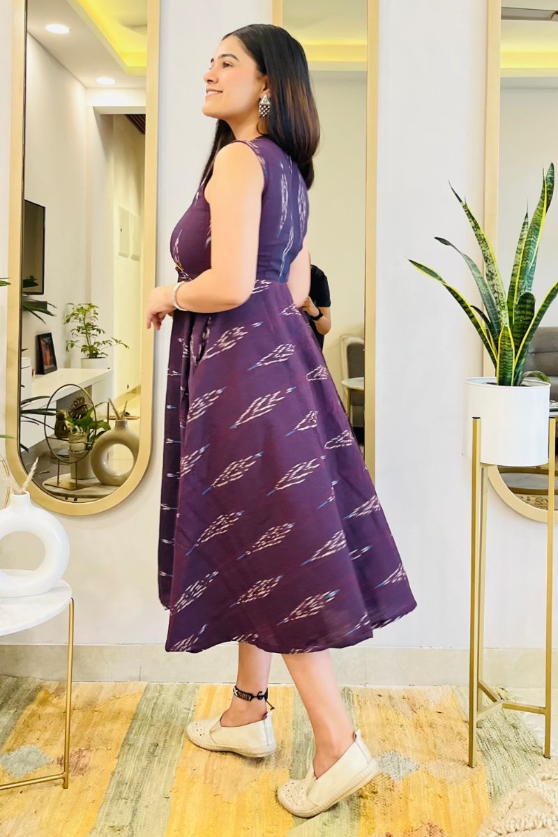 AUBERGINE IKAT VOLUMINOUS DRESS - salesmania