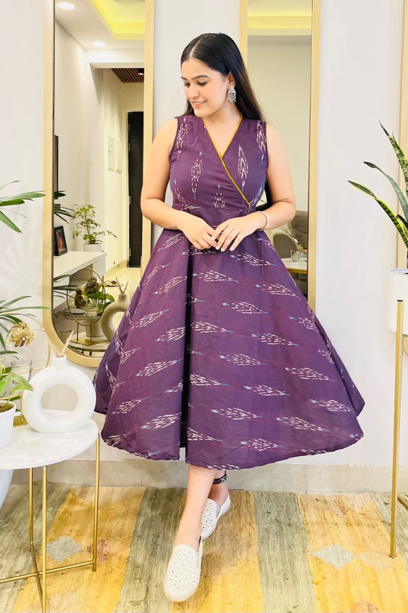 AUBERGINE IKAT VOLUMINOUS DRESS - salesmania