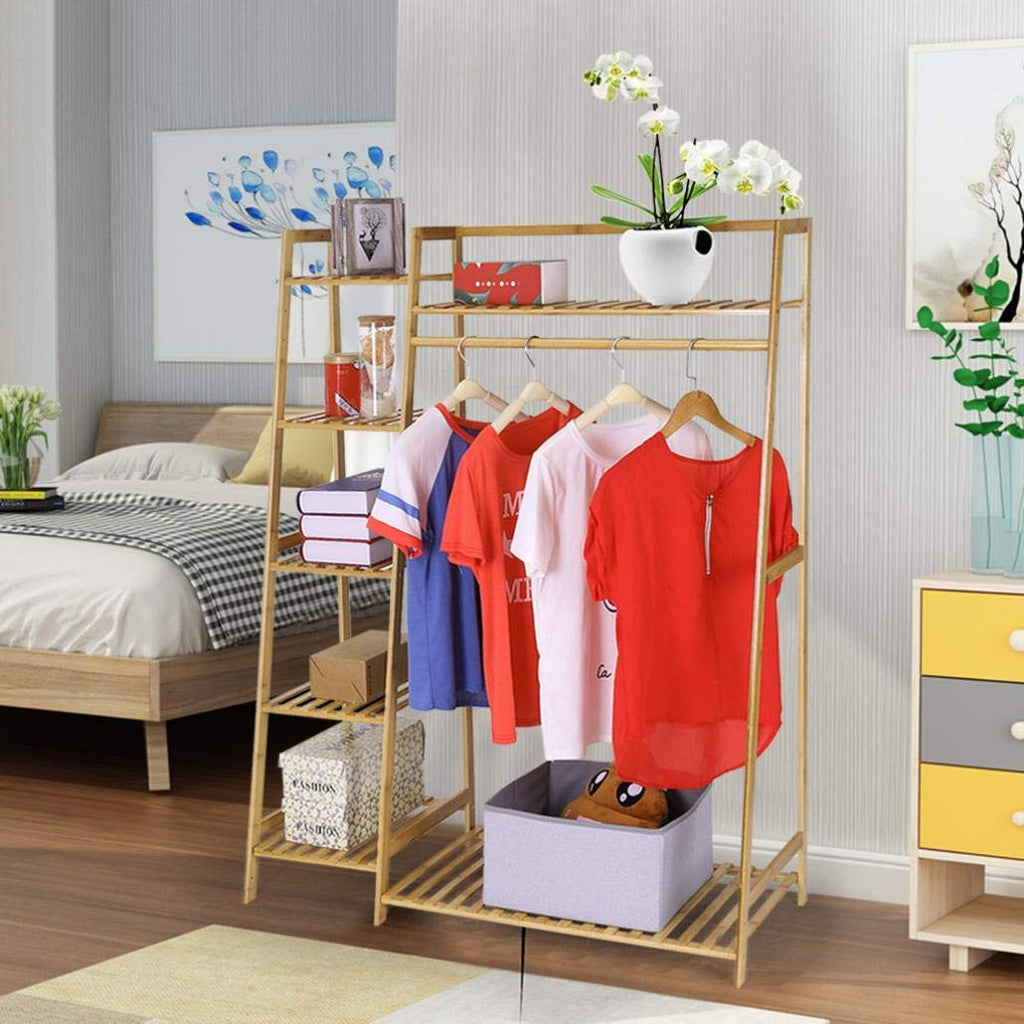 Bamboo Wooden Garment Clothing Rack 5 Tier - salesmania