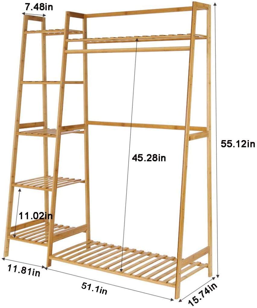 Bamboo Wooden Garment Clothing Rack 5 Tier - salesmania