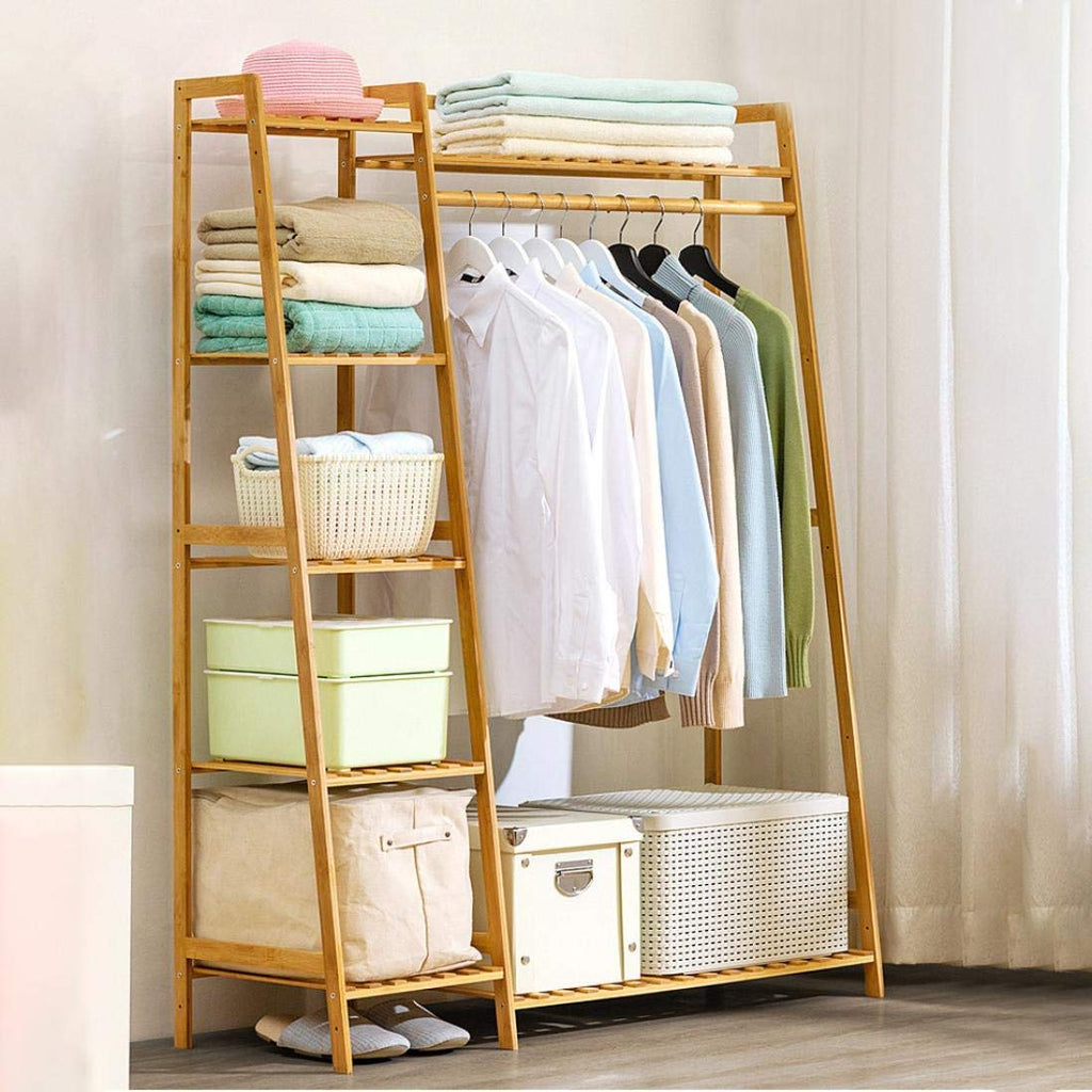 Bamboo Wooden Garment Clothing Rack 5 Tier - salesmania