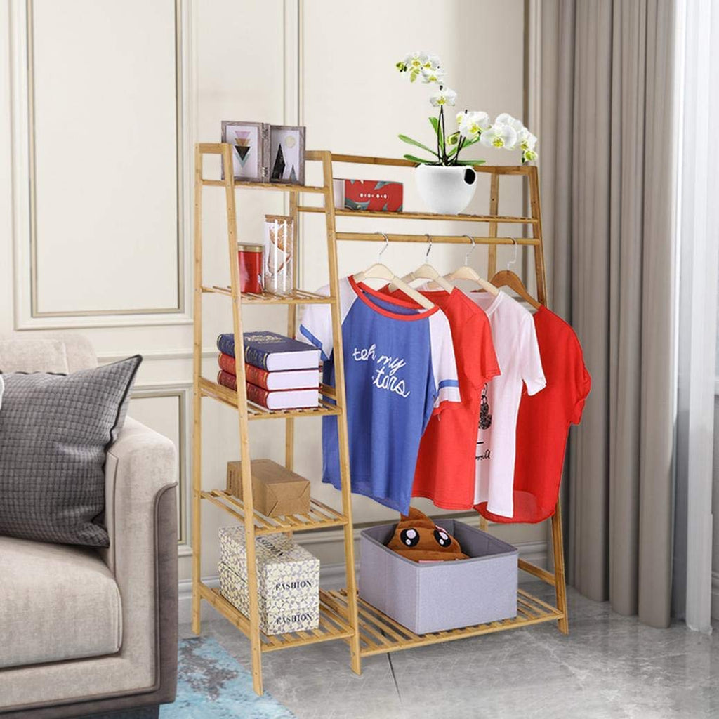 Bamboo Wooden Garment Clothing Rack 5 Tier - salesmania