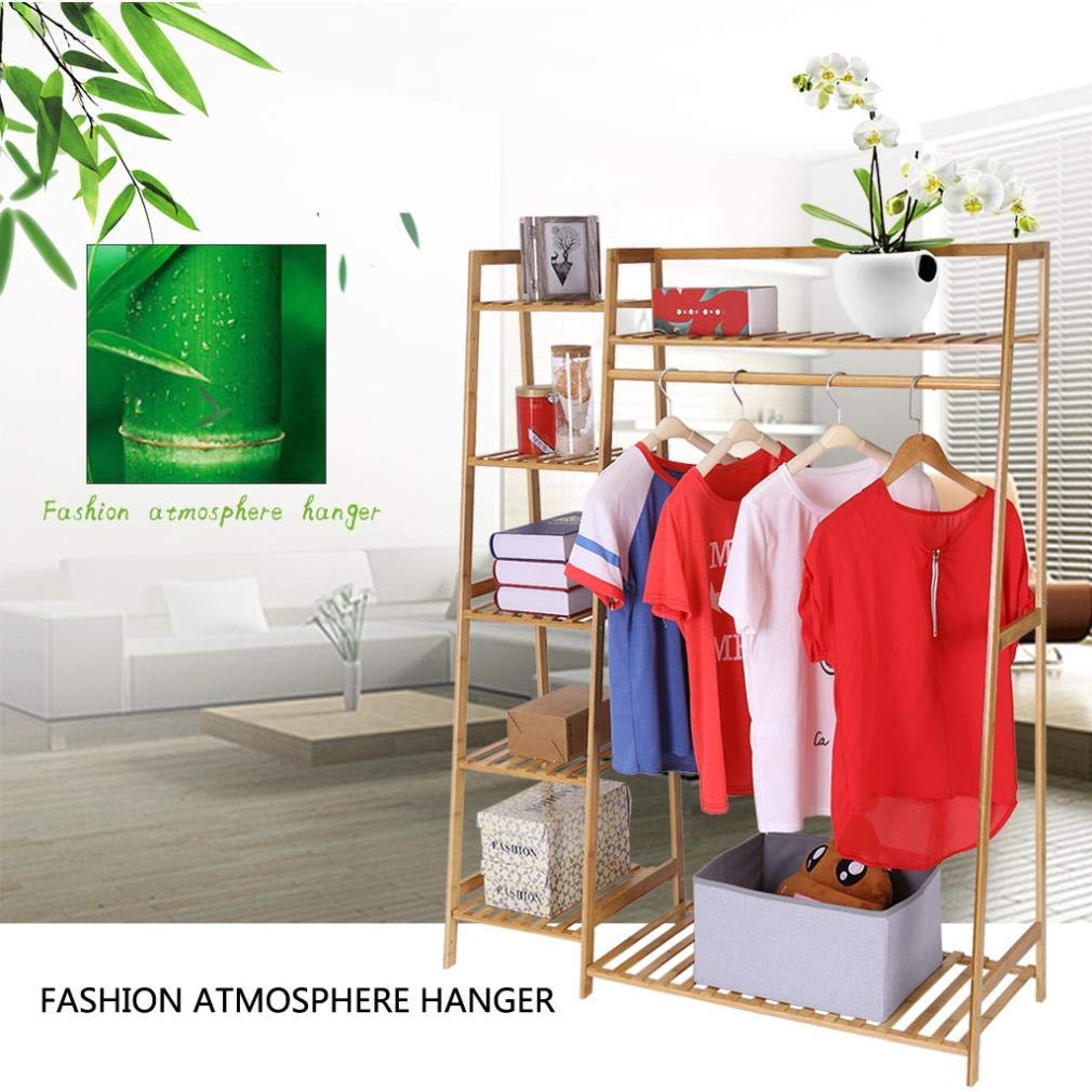 Bamboo Wooden Garment Clothing Rack 5 Tier - salesmania