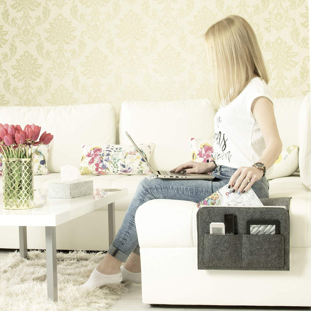 Bedside Caddy Bed Hanging Organizer (32 cm x 1.5 cm x 21 cm, Grey) - salesmania