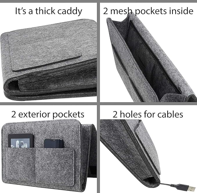 Bedside Caddy Bed Hanging Organizer (32 cm x 1.5 cm x 21 cm, Grey) - salesmania