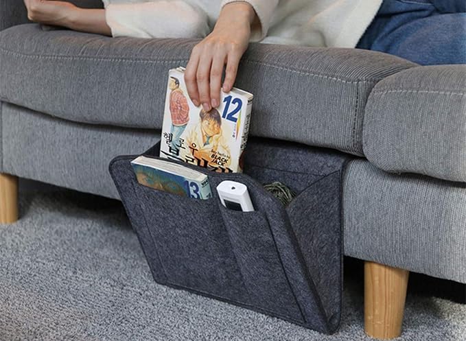 Bedside Caddy Bed Hanging Organizer (32 cm x 1.5 cm x 21 cm, Grey) - salesmania