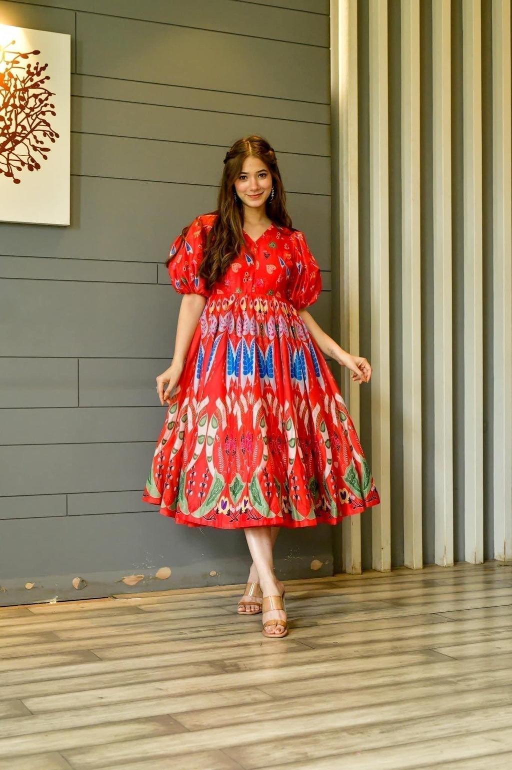 bloom red chanderi dress - salesmania