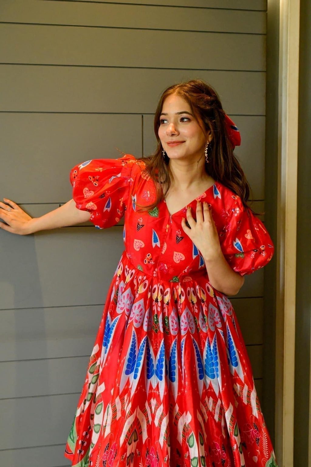 bloom red chanderi dress - salesmania