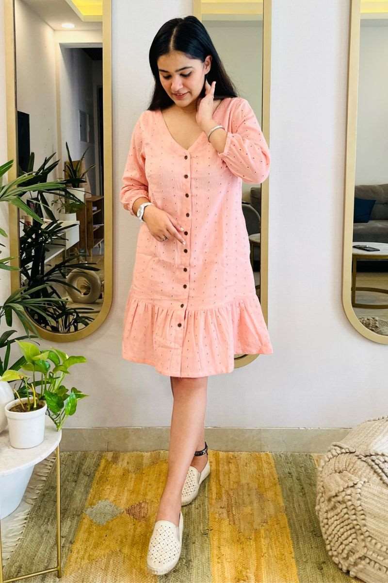 BLUSH SCHIFFLI SHIRT DRESS - salesmania