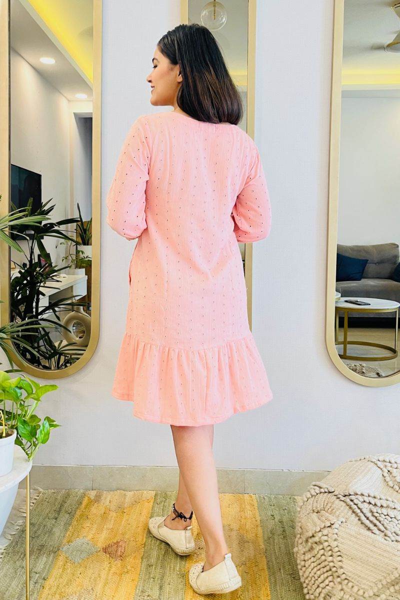 BLUSH SCHIFFLI SHIRT DRESS - salesmania