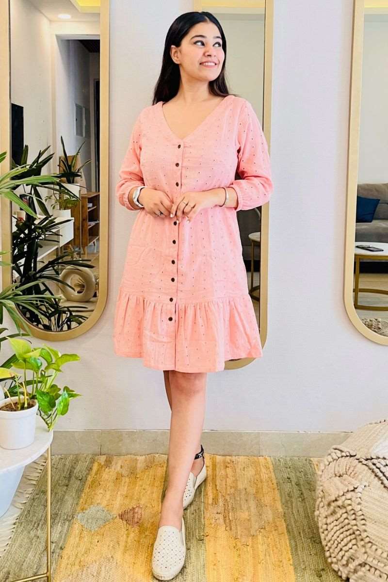 BLUSH SCHIFFLI SHIRT DRESS - salesmania