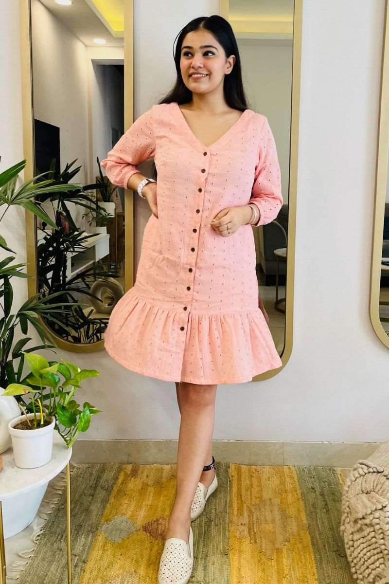 BLUSH SCHIFFLI SHIRT DRESS - salesmania