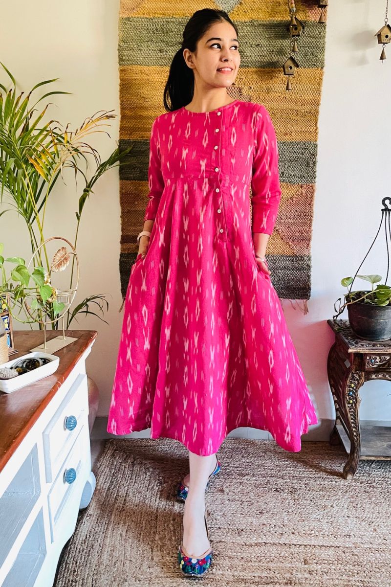BOUGAINVILLEA IKAT ANGRAKHA DRESS - salesmania