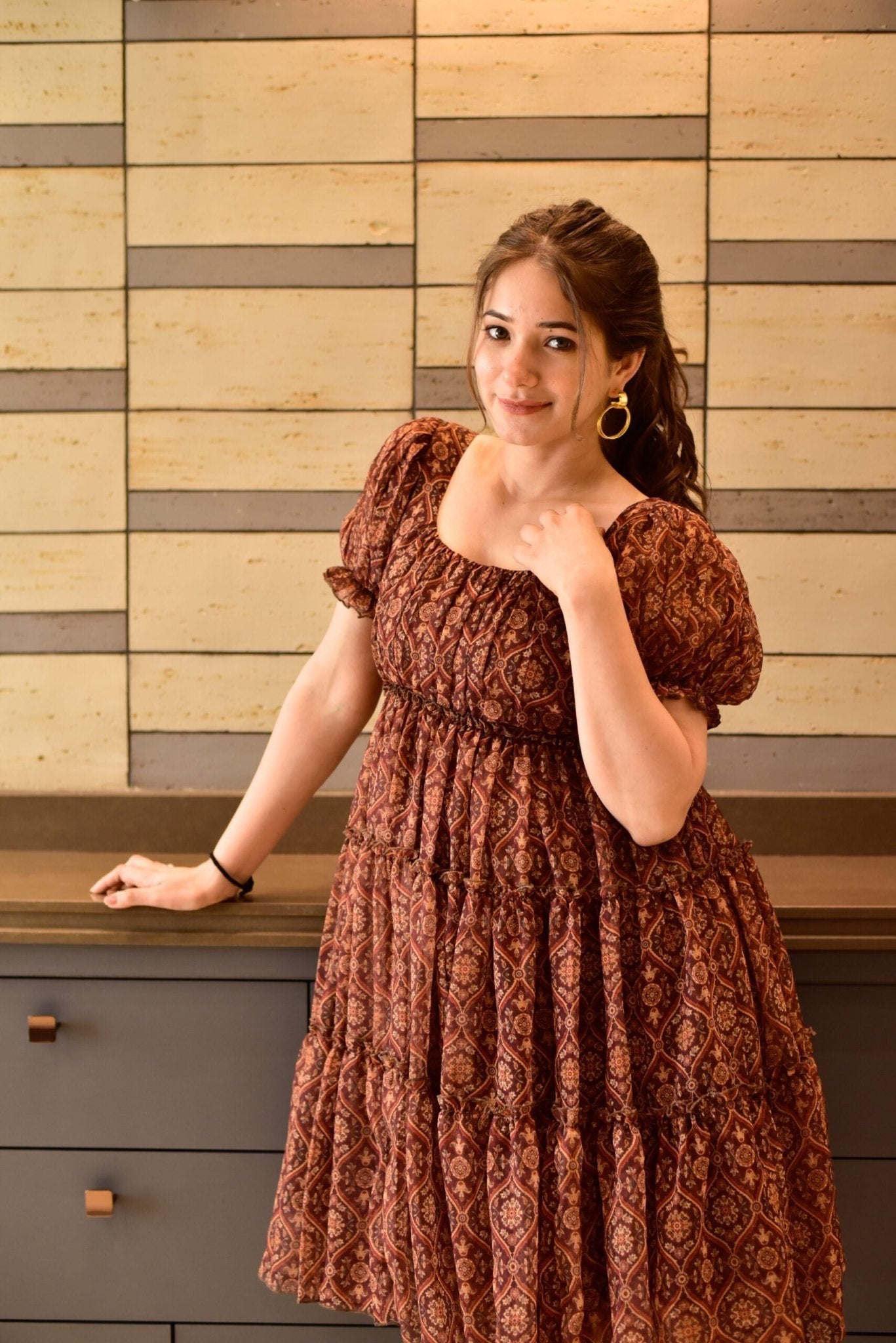 brown harbour georgette dress - salesmania