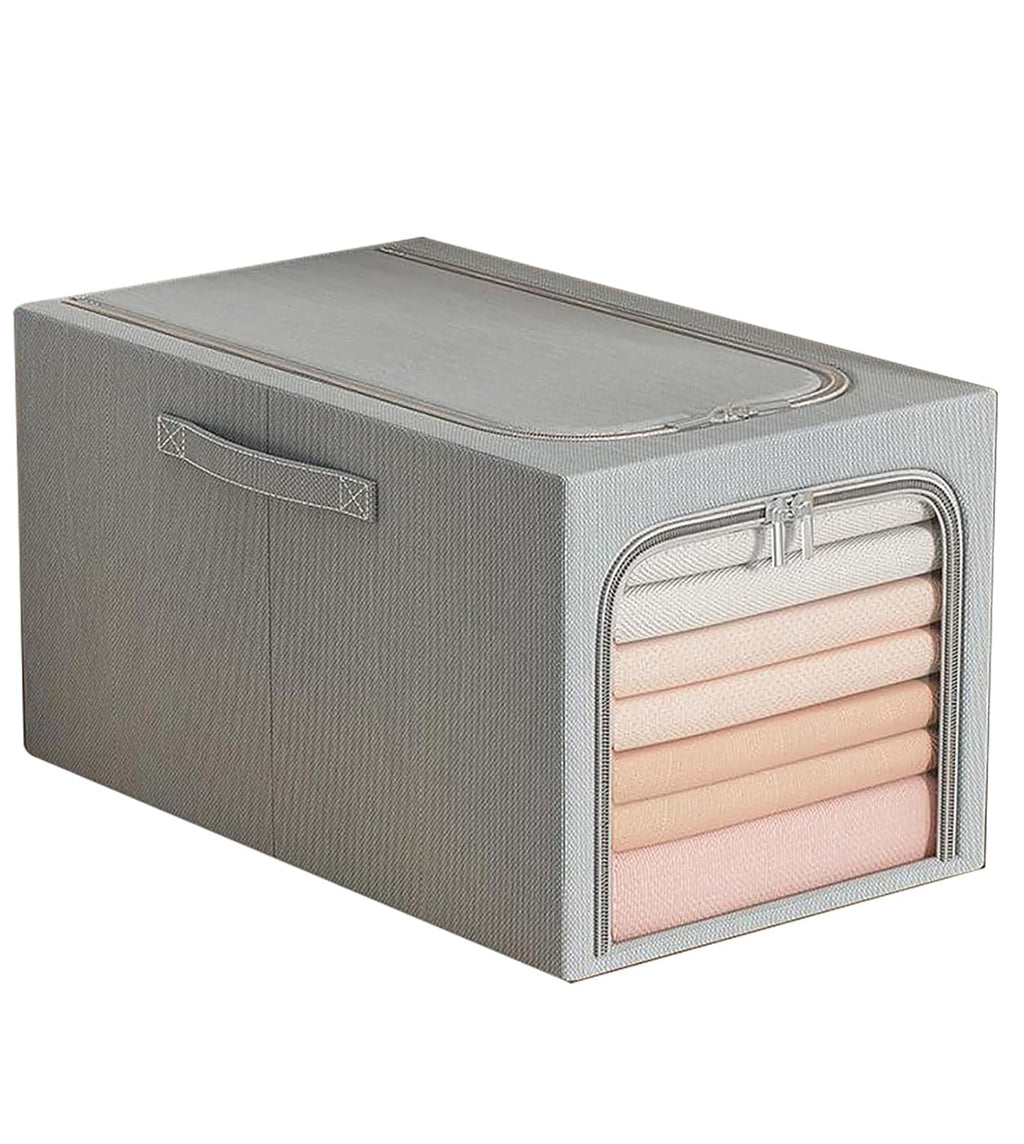 Clothes Storage Bins Quilts Storage Organizer with Metal Frame & Handle (Grey) - salesmania