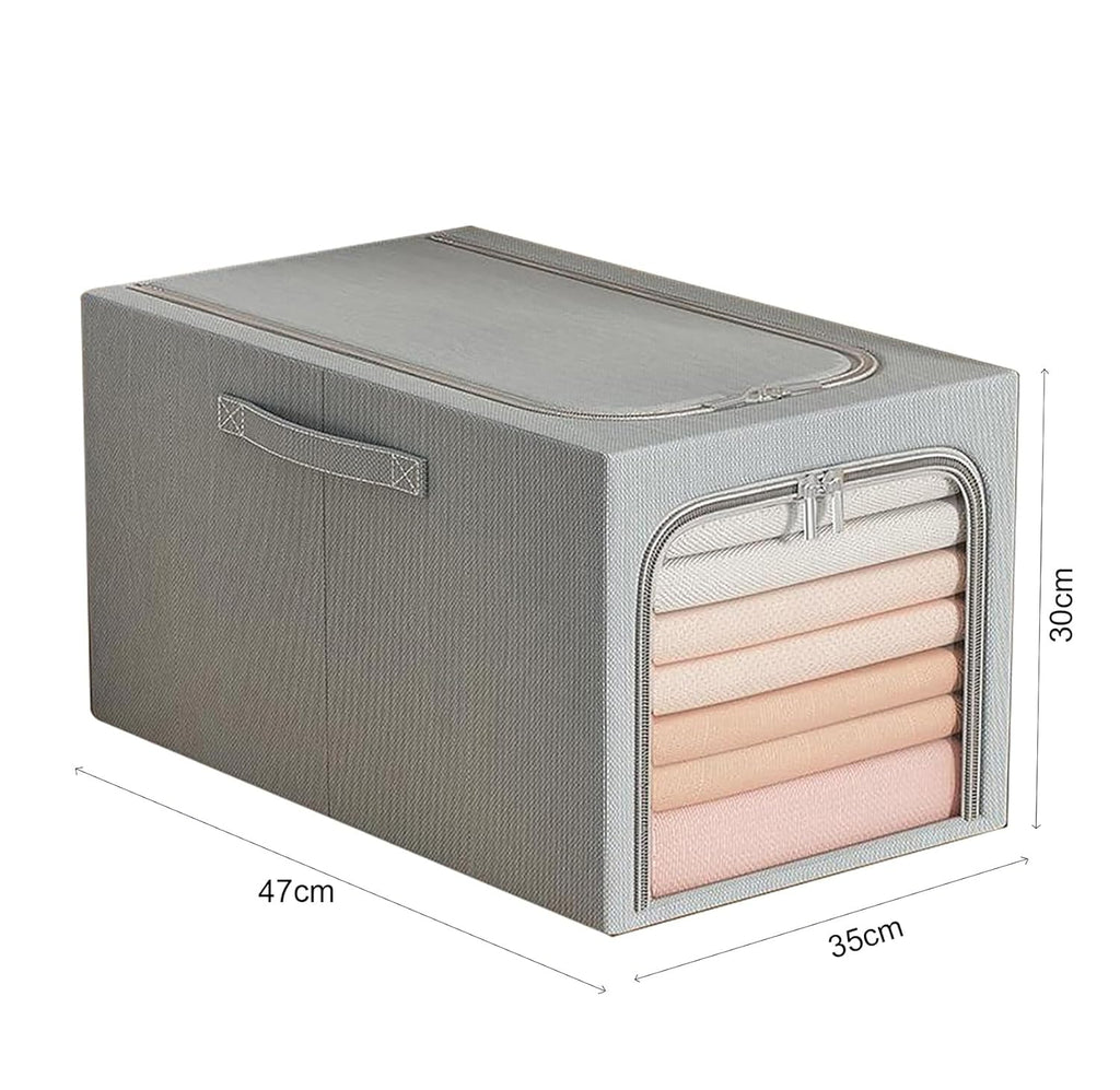 Clothes Storage Bins Quilts Storage Organizer with Metal Frame & Handle (Grey) - salesmania