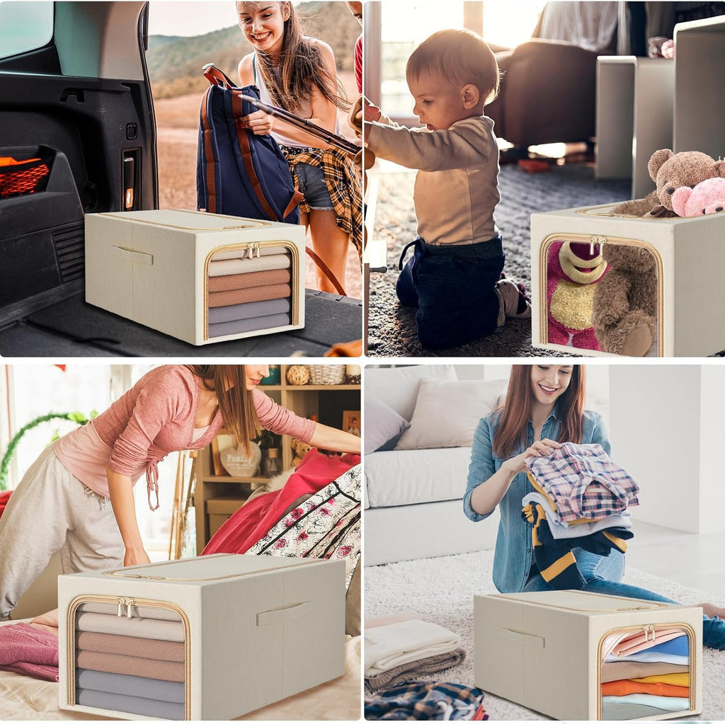 Clothes Storage Bins Quilts Storage Organizer with Metal Frame & Handle (Grey) - salesmania