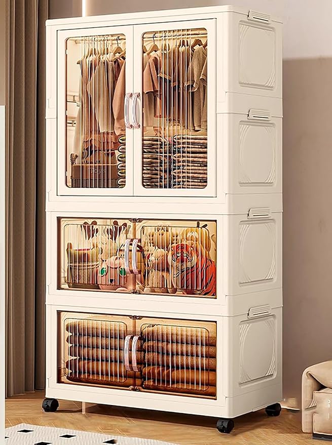 Clothes Storage Box Cabinet with Plastic 8 Hanger, Spacious Compartments - salesmania