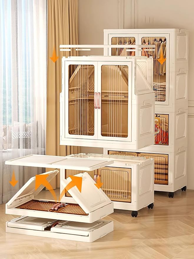 Clothes Storage Box Cabinet with Plastic 8 Hanger, Spacious Compartments - salesmania