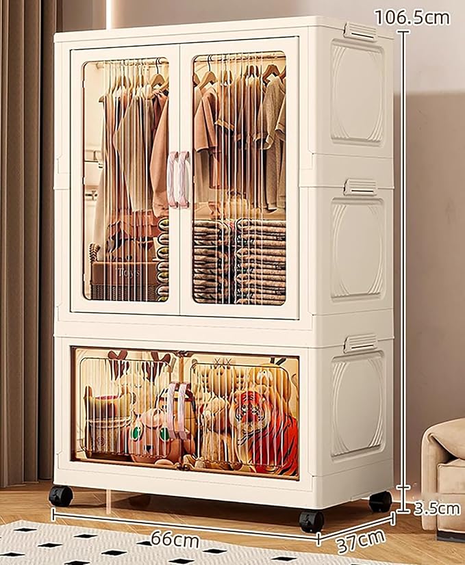 Clothes Storage Box Cabinet with Plastic 8 Hanger, Spacious Compartments - salesmania