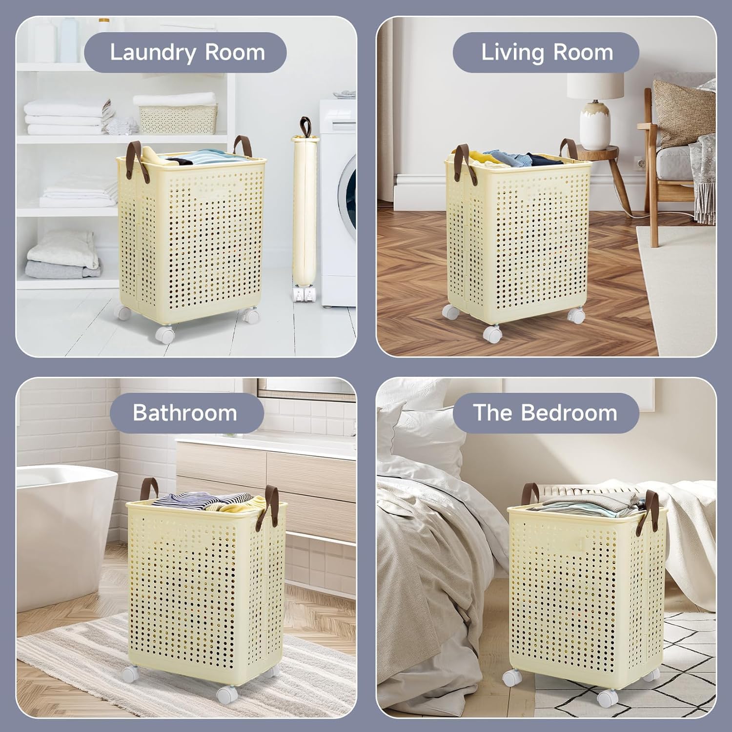 Collapsible Laundry Basket with Wheels and Handle - salesmania