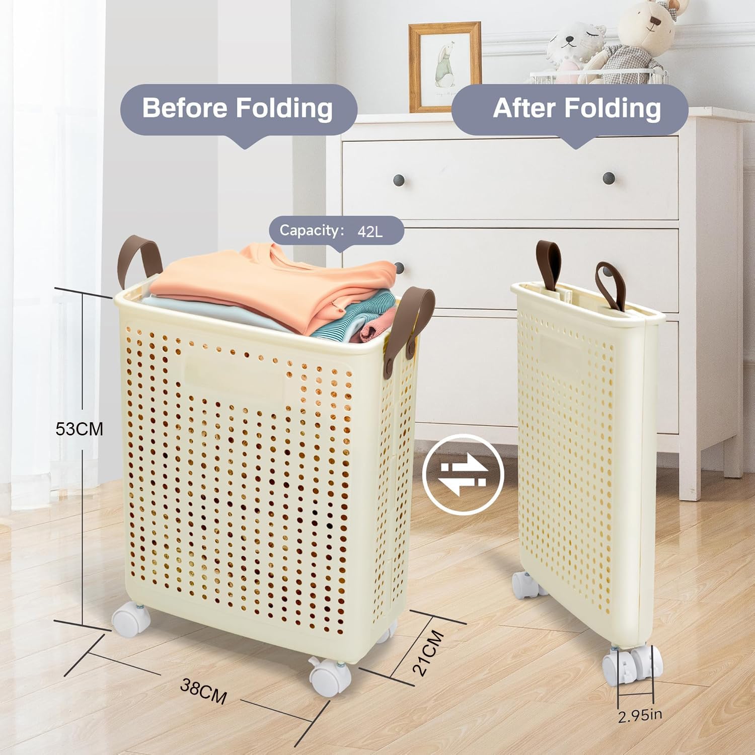 Collapsible Laundry Basket with Wheels and Handle - salesmania