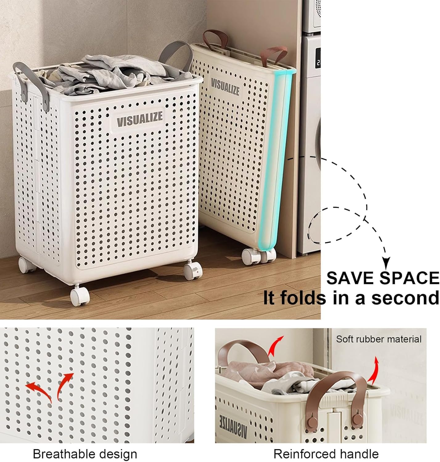 Collapsible Laundry Basket with Wheels and Handle - salesmania