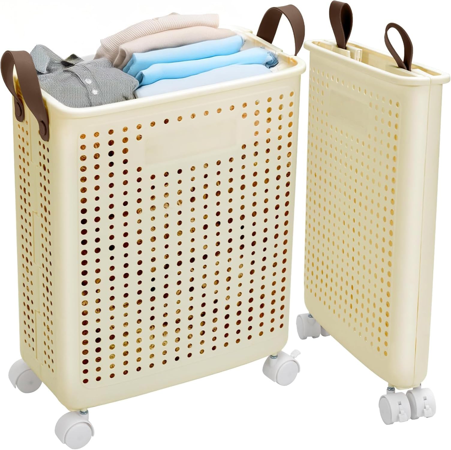 Collapsible Laundry Basket with Wheels and Handle - salesmania