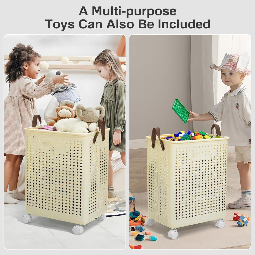 Collapsible Laundry Basket with Wheels and Handle - salesmania