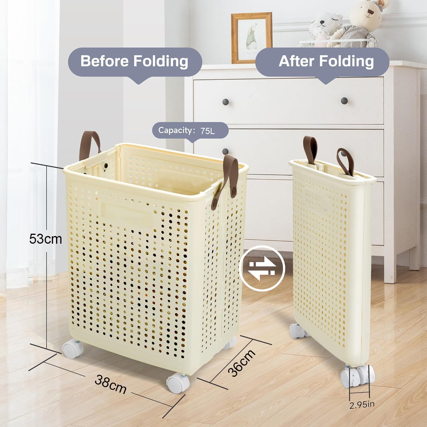 Collapsible Laundry Basket with Wheels and Handle - salesmania
