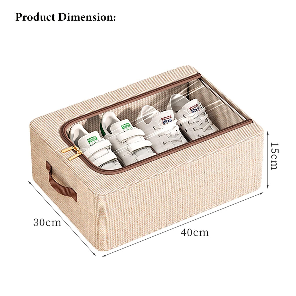 Cotton Linen Foldable Under Bed Storage Box with Transparent Lid - Beige - salesmania