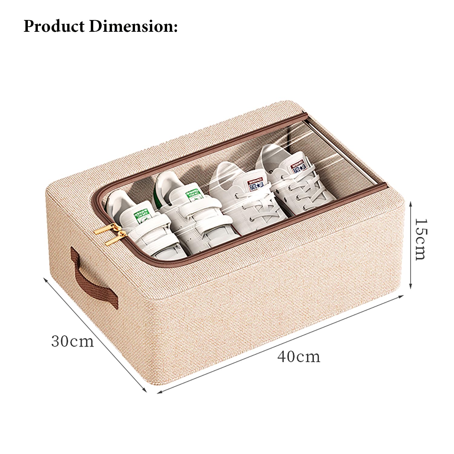 Cotton Linen Foldable Under Bed Storage Box with Transparent Lid - Beige - salesmania