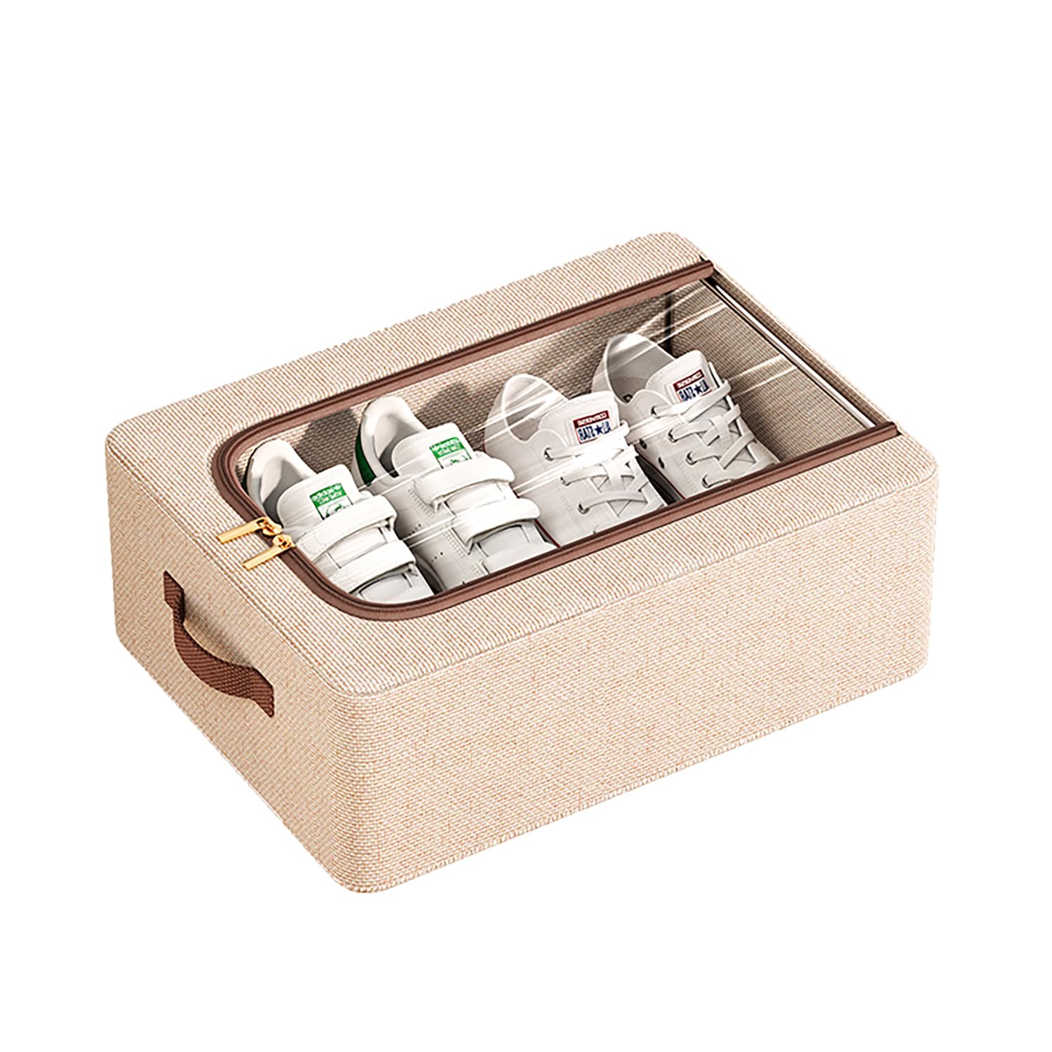 Cotton Linen Foldable Under Bed Storage Box with Transparent Lid - Beige - salesmania