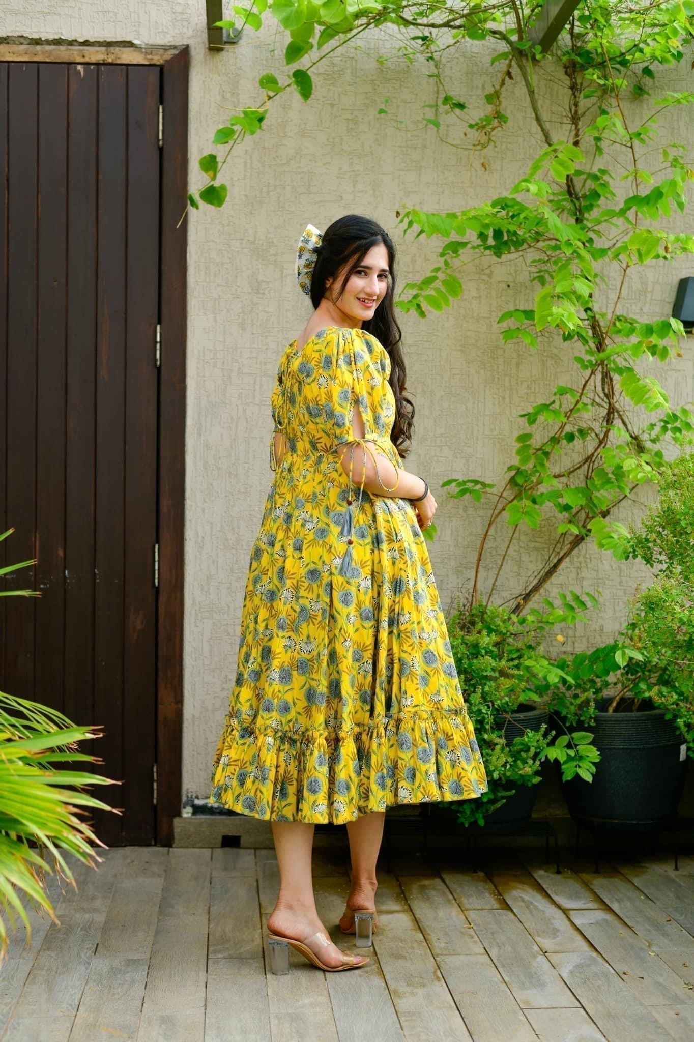 daisy yellow cotton dress - salesmania