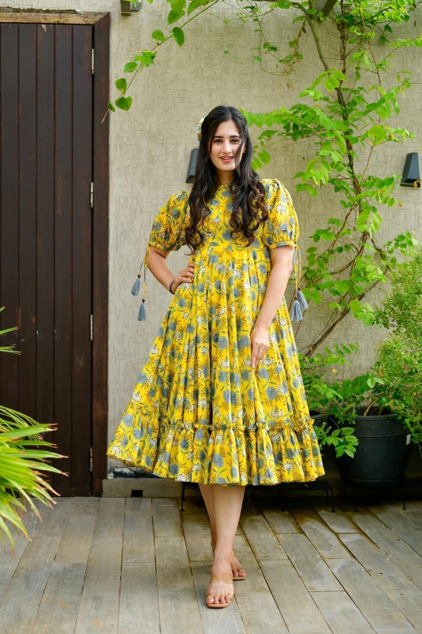 daisy yellow cotton dress - salesmania