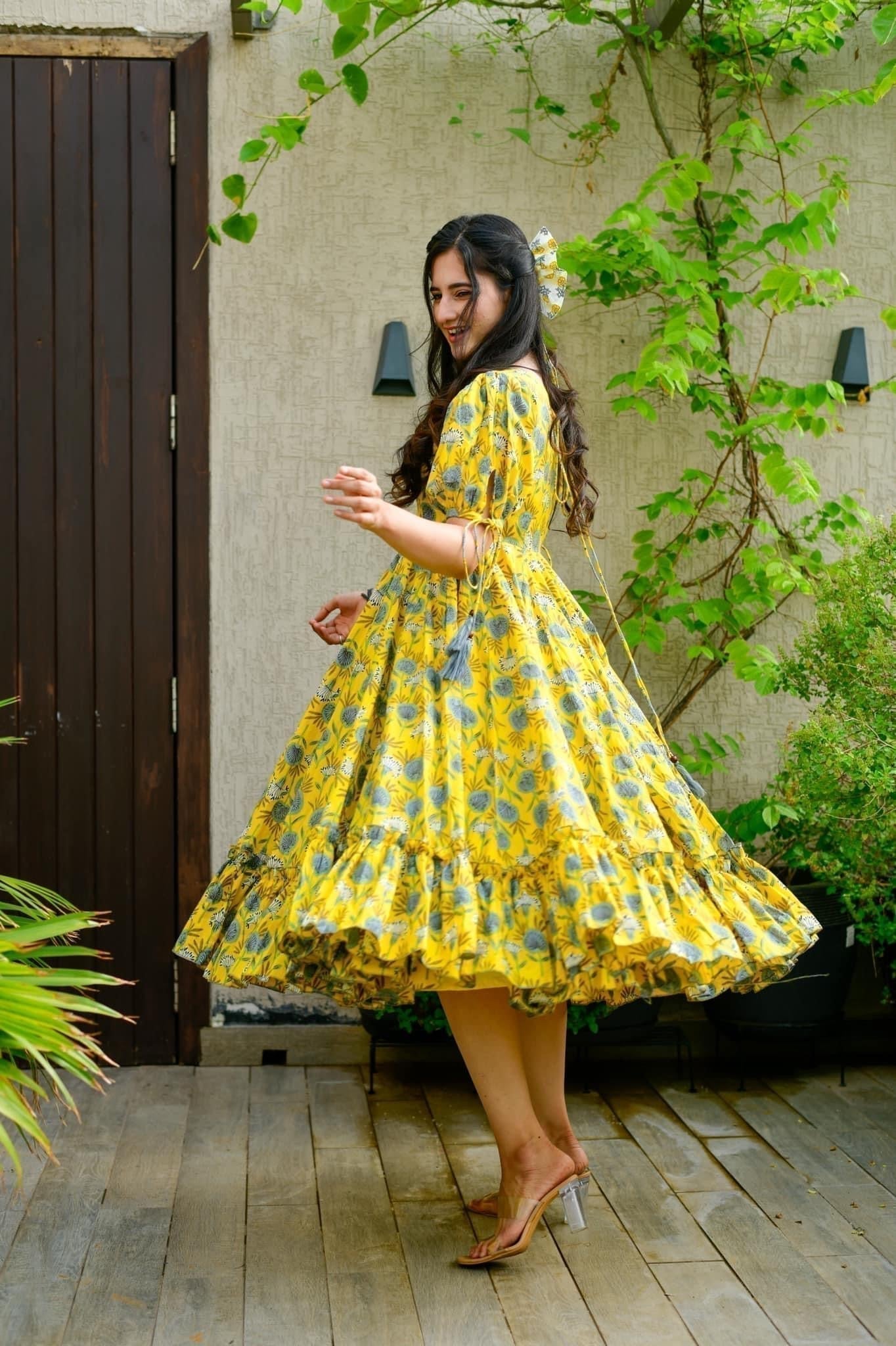 daisy yellow cotton dress - salesmania