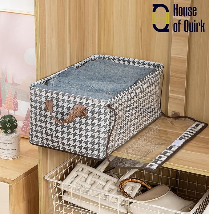 Durable Linen Closet Organizers and Foldable Flip Storage Baskets (Pack 2, Houndstooth) - salesmania