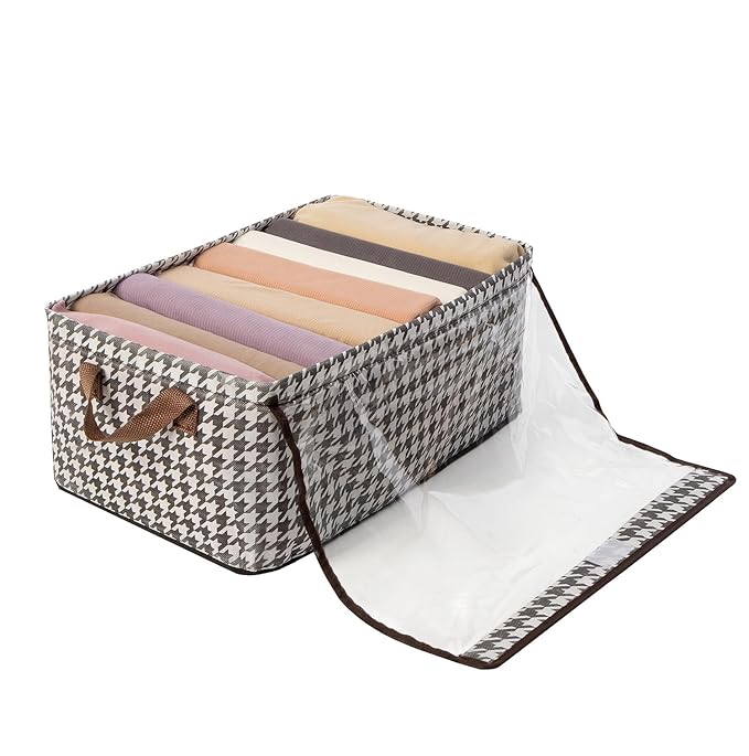 Durable Linen Closet Organizers and Foldable Flip Storage Baskets (Pack 2, Houndstooth) - salesmania