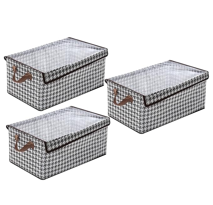 Durable Linen Closet Organizers and Foldable Flip Storage Baskets (Pack 2, Houndstooth) - salesmania