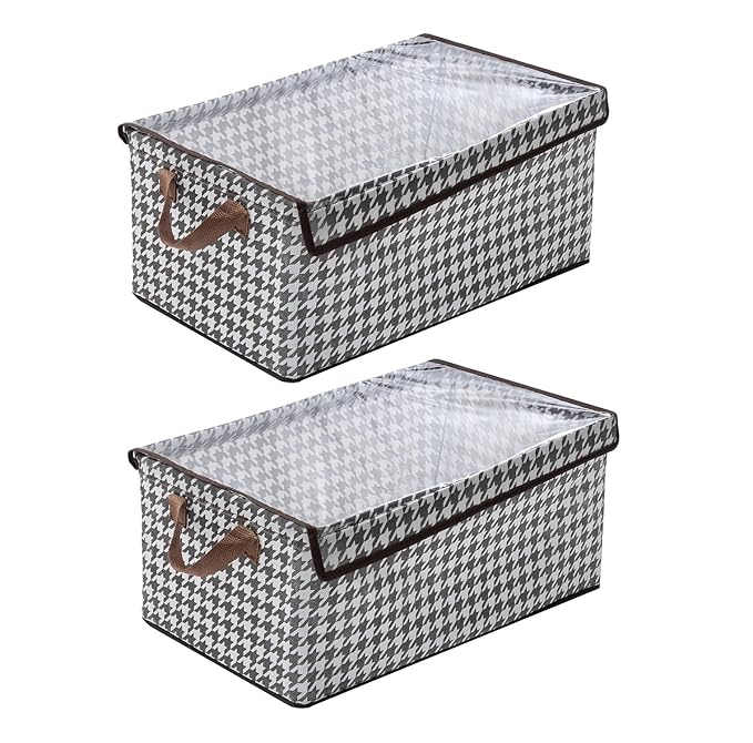 Durable Linen Closet Organizers and Foldable Flip Storage Baskets (Pack 2, Houndstooth) - salesmania