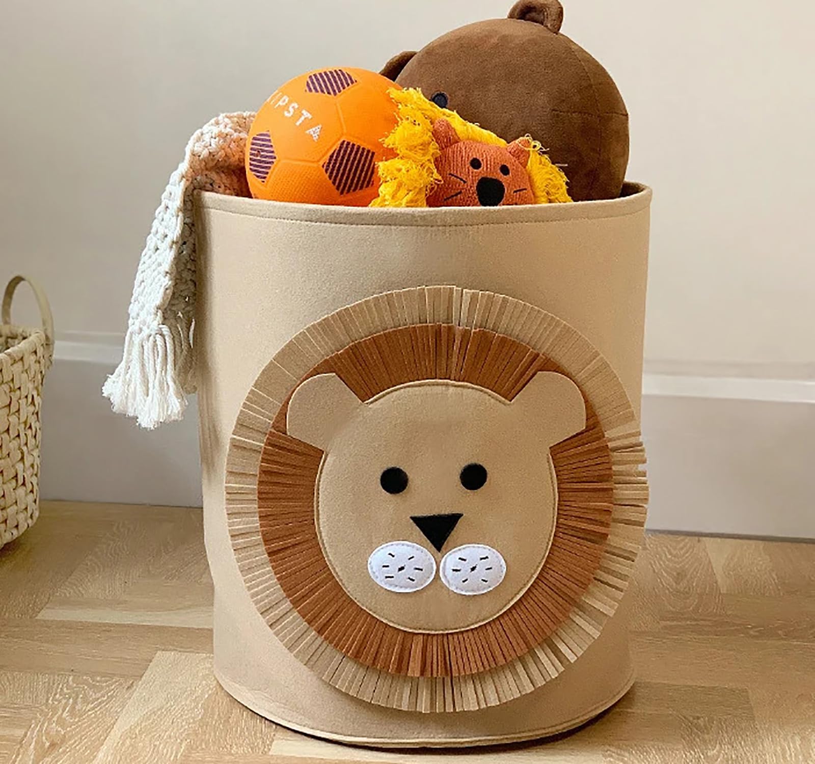 Felt Kids Cartoon Laundry Basket Round Storage Basket Laundry Organizer - salesmania