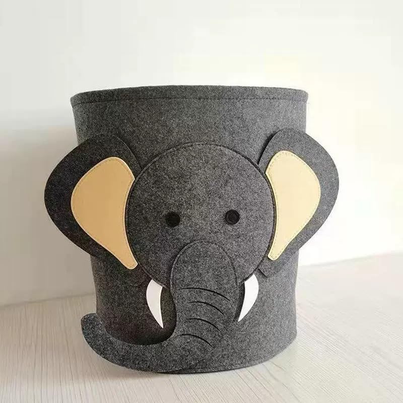 Felt Kids Cartoon Laundry Basket Round Storage Basket Laundry Organizer - salesmania
