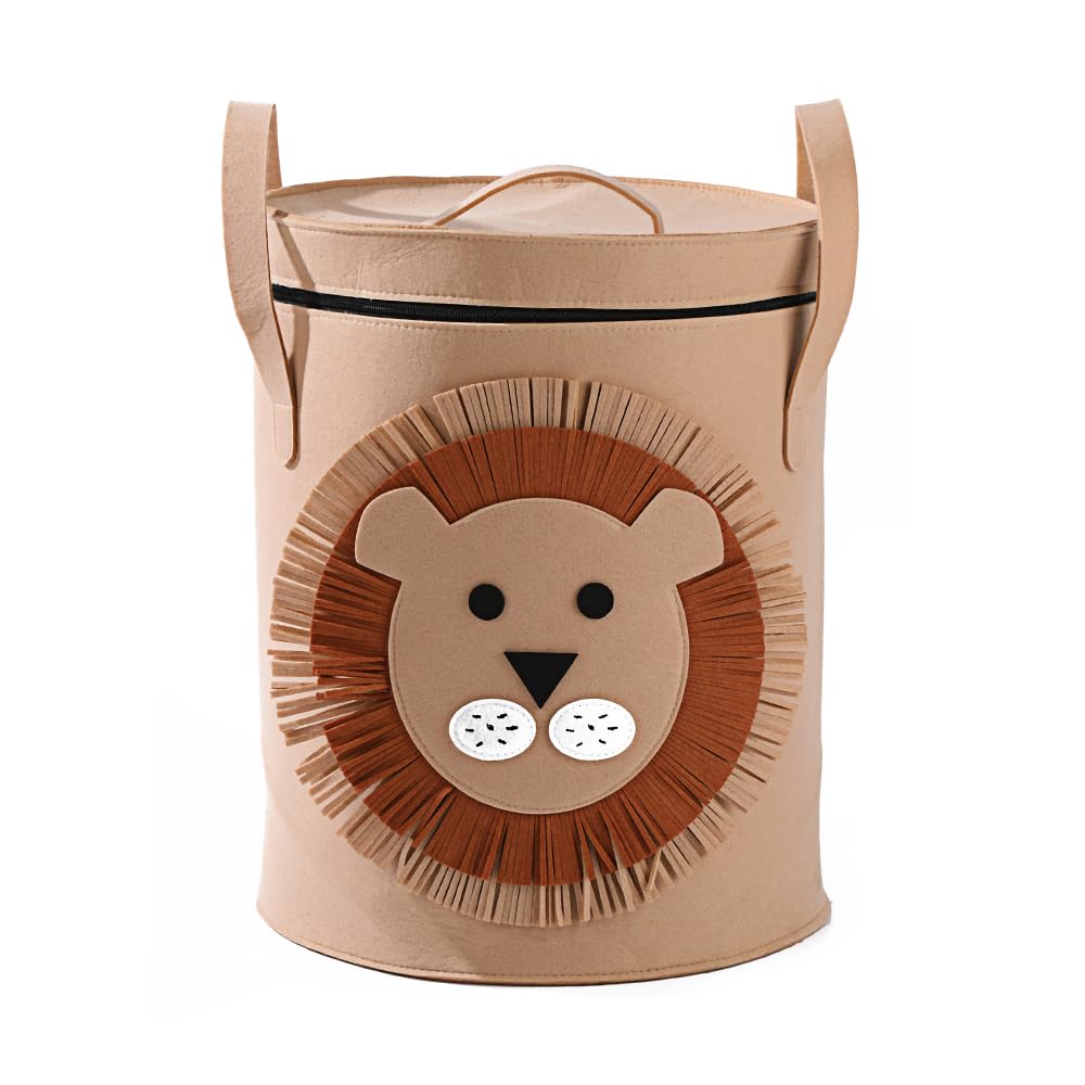 Felt Kids Cartoon Laundry Basket With Lid Round Storage Basket - salesmania